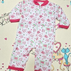 Бебешки леко ватиран гащеризон Меченца в бяло и циклама