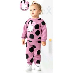 Бебешки ватиран комплект в тъмно розово на точки ЗАЙЧЕ