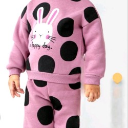 Бебешки ватиран комплект в тъмно розово на точки ЗАЙЧЕ