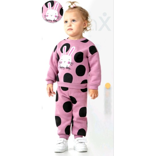 Бебешки ватиран комплект в тъмно розово на точки ЗАЙЧЕ Бебешки ватиран комплект в тъмно розово на точки ЗАЙЧЕ