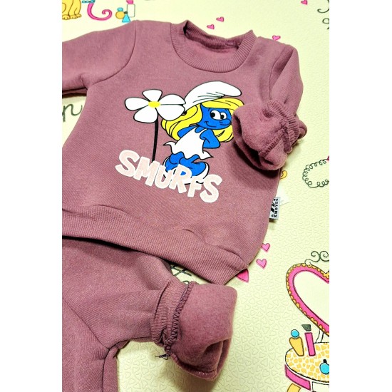 Бебешки ватиран комплект в тъмно розово СМЪРФИЕТА Бебешки ватиран комплект в тъмно розово СМЪРФИЕТА