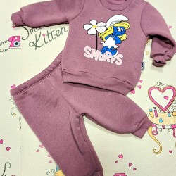 Бебешки ватиран комплект в тъмно розово СМЪРФИЕТА