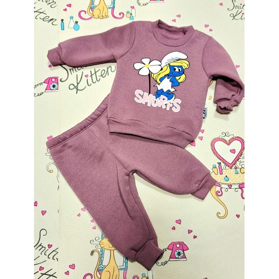 Бебешки ватиран комплект в тъмно розово СМЪРФИЕТА Бебешки ватиран комплект в тъмно розово СМЪРФИЕТА