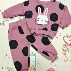 Бебешки ватиран комплект в тъмно розово на точки ЗАЙЧЕ