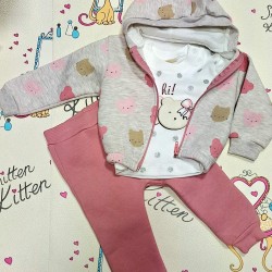 Ватиран детски комплект 3части в бежово и розово Веселото мече