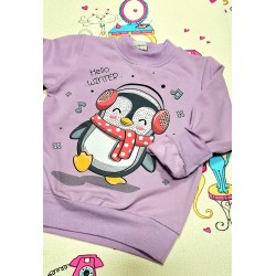 Детска леко ватирана блуза в лилаво с ПИНГВИНЧЕ