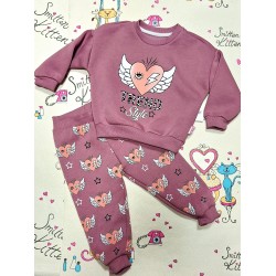 Детски ватиран комплект в тъмно розово Сърце с крилца