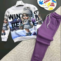 Детски ватиран комплект в лилаво с красива щампа ЗИМНО МОМИЧЕ Детски ватиран комплект в лилаво с красива щампа ЗИМНО МОМИЧЕ