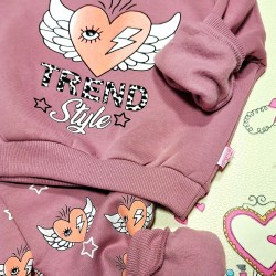 Детски ватиран комплект в тъмно розово Сърце с крилца