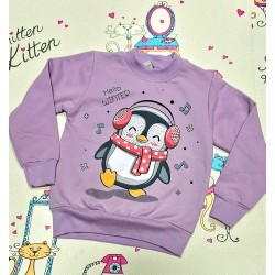 Детска леко ватирана блуза в лилаво с ПИНГВИНЧЕ