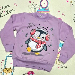 Детска леко ватирана блуза в лилаво с ПИНГВИНЧЕ