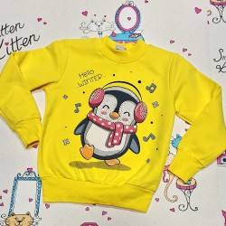 Детска леко ватирана блуза в жълто с ПИНГВИНЧЕ