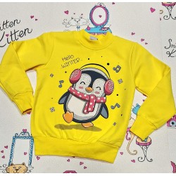 Детска леко ватирана блуза в жълто с ПИНГВИНЧЕ