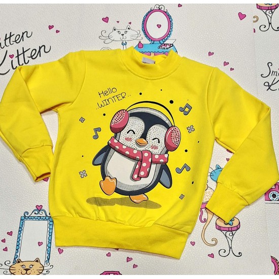 Детска леко ватирана блуза в жълто с ПИНГВИНЧЕ Детска леко ватирана блуза в жълто с ПИНГВИНЧЕ