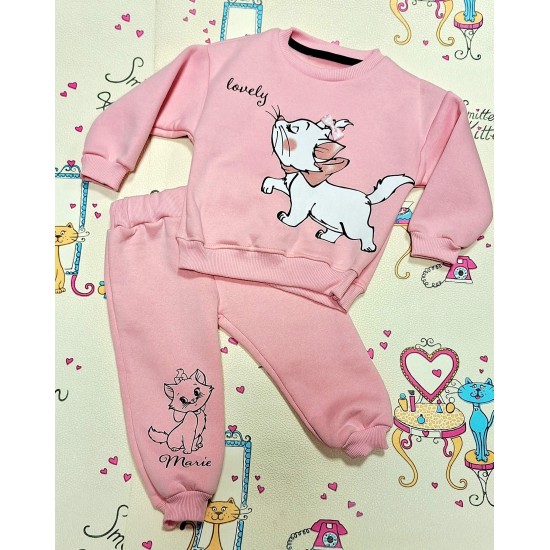 Ватиран детски комплект в светло розово с КОТЕНЦЕ Ватиран детски комплект в светло розово с КОТЕНЦЕ