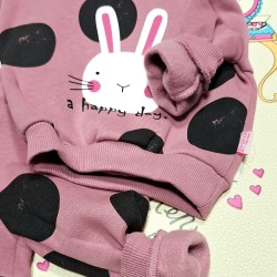 Бебешки ватиран комплект в тъмно розово на точки ЗАЙЧЕ