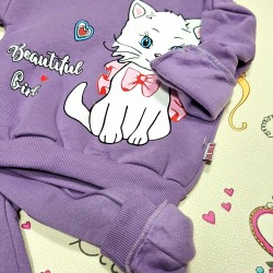 Детски ватиран комплект в лилаво с КОТЕ