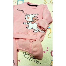 Ватиран детски комплект в светло розово с КОТЕНЦЕ