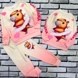 Детски ватиран много мек комплект в екрю и розово CAPIBARA Детски ватиран много мек комплект в екрю и розово CAPIBARA