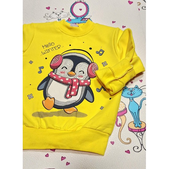 Детска леко ватирана блуза в жълто с ПИНГВИНЧЕ Детска леко ватирана блуза в жълто с ПИНГВИНЧЕ