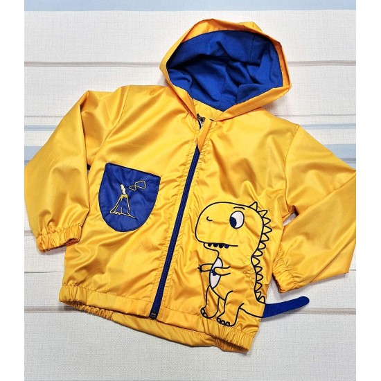 Детско яке ветровка в жълто и тъмносиньо ДИНО с качулка