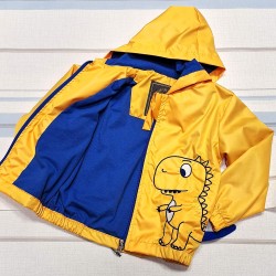 Детско яке ветровка в жълто и тъмносиньо ДИНО с качулка