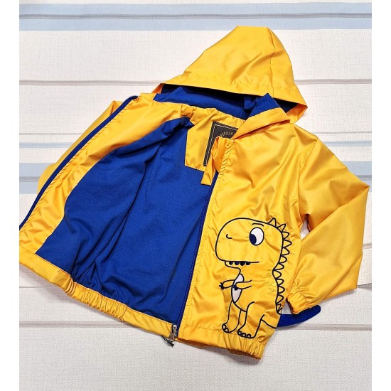 Детско яке ветровка в жълто и тъмносиньо ДИНО с качулка