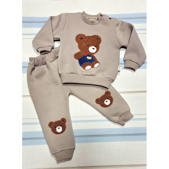 Бебешки ватиран комплект в тъмно бежово с МЕЧЕТА