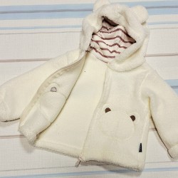 Пухкаво детско яке в бяло с качулка с ушички