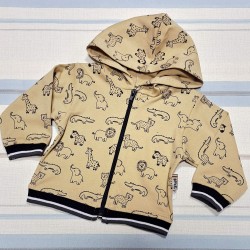 Бебешки суитчър с диви животни в бежово с качулка
