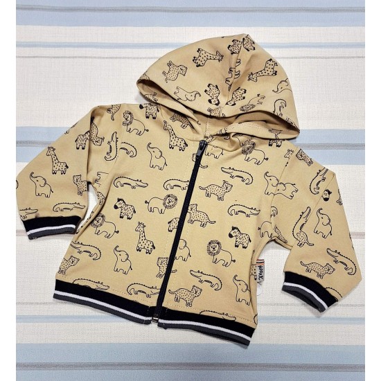 Бебешки суитчър с диви животни в бежово с качулка