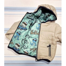 Детско двулицево шушляково яке в бежово и зелено ДИНО С КОЛА