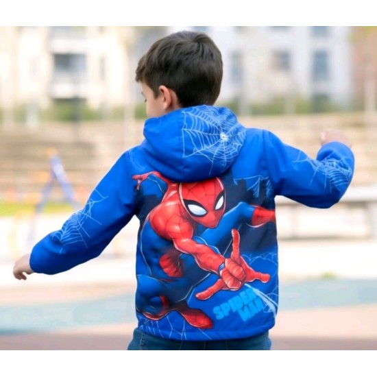 Детско шушляково яке в синьо Спайдърмен с памучна подплата