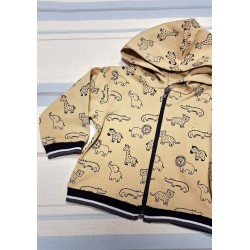 Бебешки суитчър с диви животни в бежово с качулка