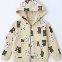Детски суитчър с мечета в бежово с качулка