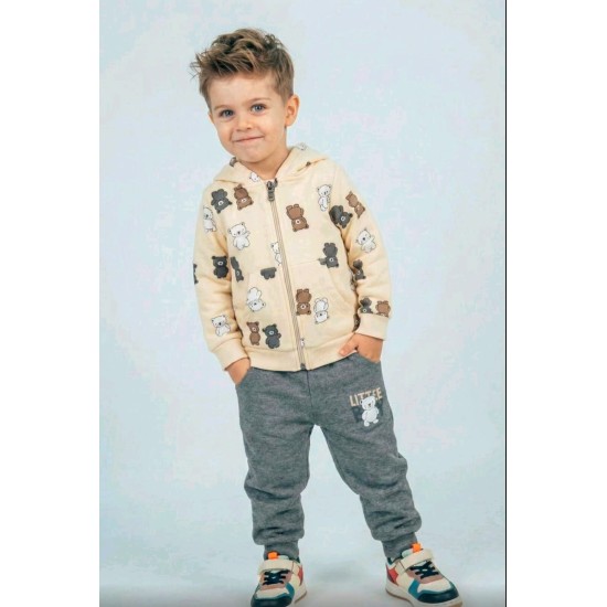 Детски суитчър с мечета в бежово с качулка