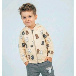 Детски суитчър с мечета в бежово с качулка