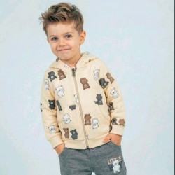 Детски суитчър с мечета в бежово с качулка