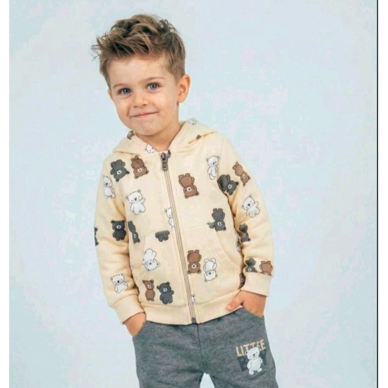Детски суитчър с мечета в бежово с качулка