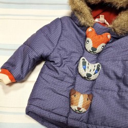 Детско зимно пухкаво яке с качулка и 3Д Животинки