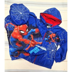Детско шушляково яке в синьо Спайдърмен с памучна подплата