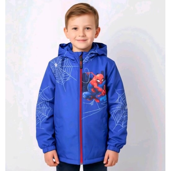 Детско шушляково яке в синьо Спайдърмен с памучна подплата