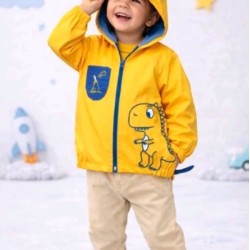 Детско яке ветровка в жълто и тъмносиньо ДИНО с качулка