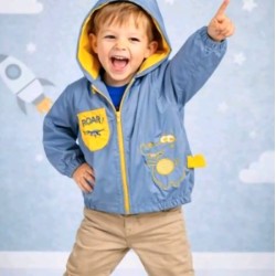 Детско яке ветровка в синьо и жълто КРОКИ с качулка