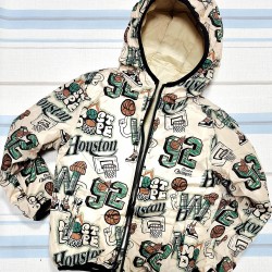 Детско двулицево шушляково яке с графити в бежово 7-14г Детско двулицево шушляково яке с графити в бежово 7-14г