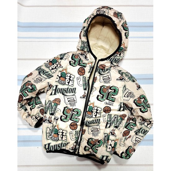 Детско двулицево шушляково яке с графити в бежово 7-14г Детско двулицево шушляково яке с графити в бежово 7-14г