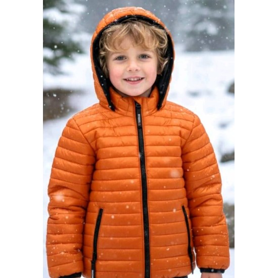 Детско шушляково олекотено яке в оранжево с качулка