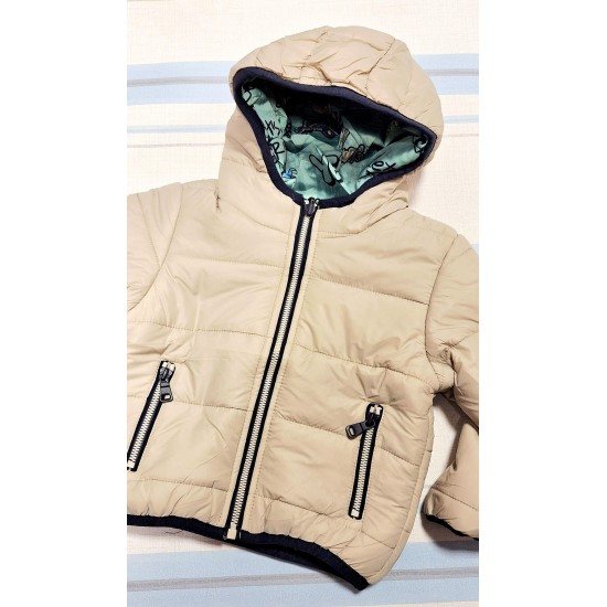 Детско двулицево шушляково яке в бежово и зелено ДИНО С КОЛА