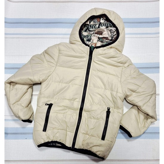 Детско двулицево шушляково яке с графити в бежово 7-14г Детско двулицево шушляково яке с графити в бежово 7-14г