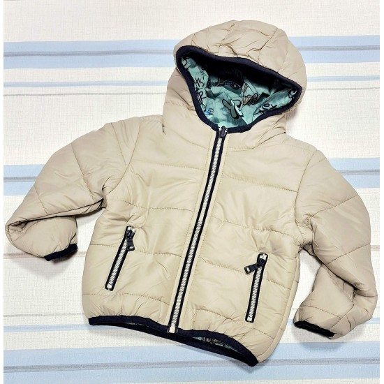 Детско двулицево шушляково яке в бежово и зелено ДИНО С КОЛА